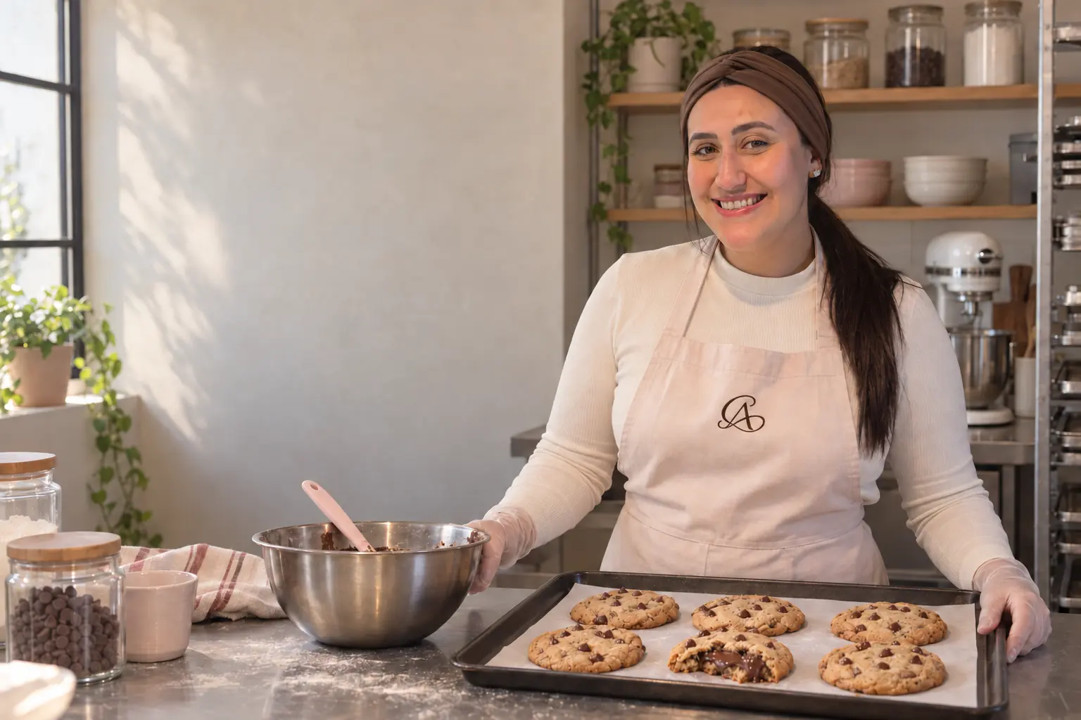 Alexia, fundadora da Confeitale, preparando cookies na cozinha