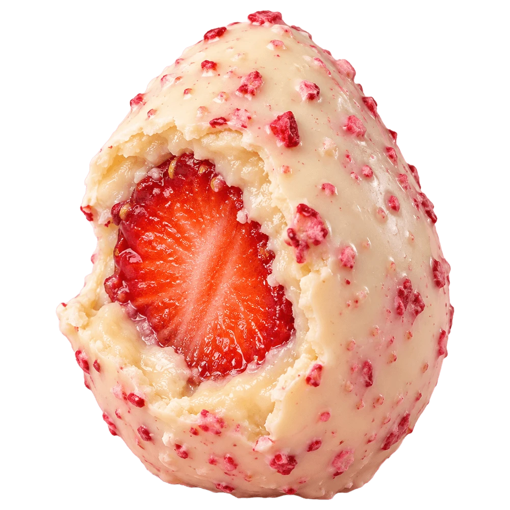 Morango Cravejado aberto, mostrando o recheio